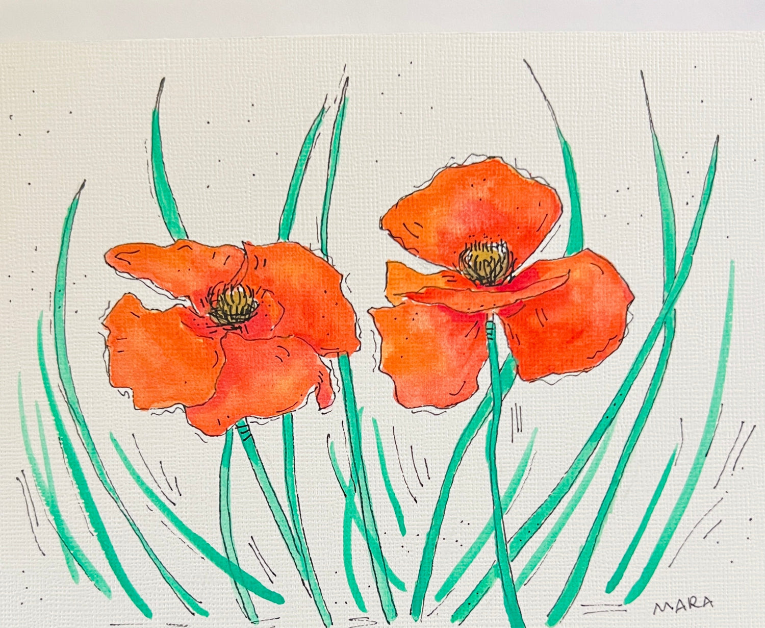 Hand-painted floral postcard by Mara Carney