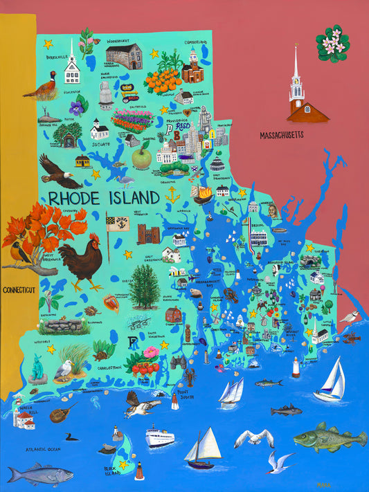 Rhode Island Art Map on Canvas 18" x 24" MADE TO ORDER
